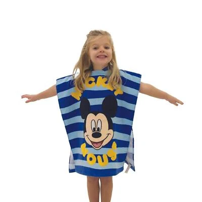 Mickey Mouse Stripes Hooded Towel Poncho Children's Pool Bath Time Beach Cotton - Image 1 of 4
