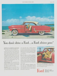 Ford Victoria 1953 automóvil coche vintage anuncio impreso playa rojo neumáticos de pared blanca - Imagen 1 de 1