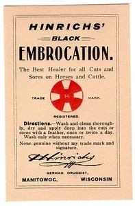 37 UNUSED HINRICHS BLACK EMBROCATION BOTTLE LABELS MANITOWAK WI - Picture 1 of 1
