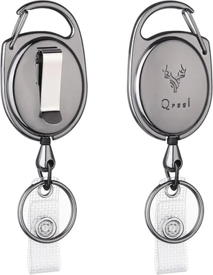 Paquete de 2 carretes de insignia de metal de alta resistencia llavero retráctil gris soporte de identificación clip para cinturón Foto 1 de 4