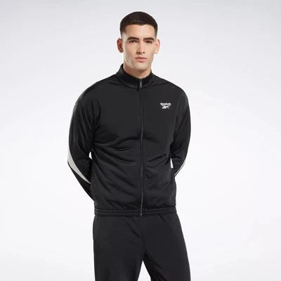 Abrigo Chaqueta de Pista Reebok Para Hombre Ajuste Regular Talla XL Negro Ligero Foto 1 de 4