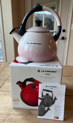 Le Creuset  Enamel On Steel Oolong Tea Kettle w/o Max Line 1.6 qt Shell Pink NEW - Image 1 of 4