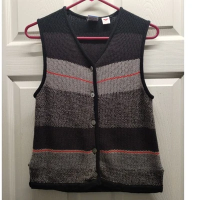 Vintage 90s Tail Women's Size Small Black Gray Button Up V-Neck Knit Golf Vest - Image 1 of 4