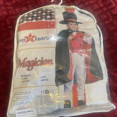 魔术师万圣节服装装扮假装开普帽背心魔杖 M 8-10 — 第 1/3 张图片