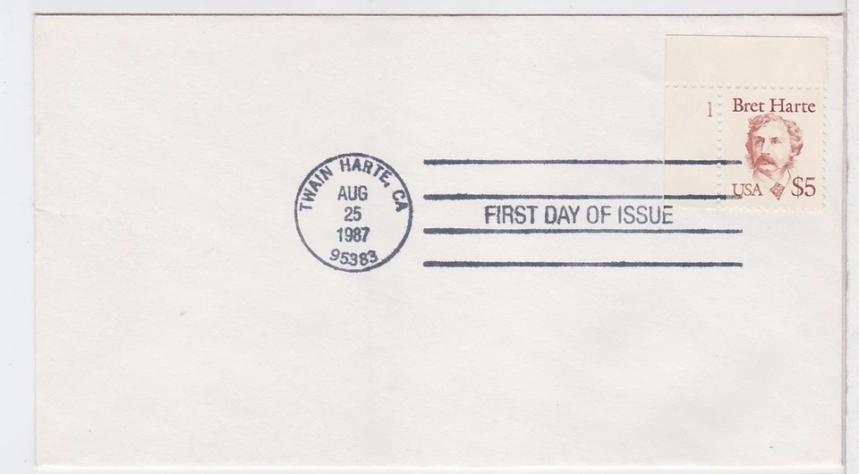 TurtlesTradingPost- Brett Harte $5 1987 #2196  FDC Plate Single Hand Cancel - Image 1 of 1