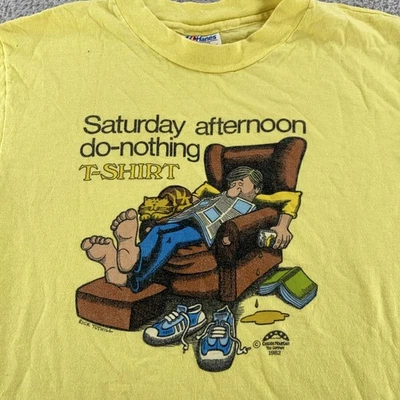 Camisa De Colección Sábado Tarde No Hacer Nada XS Perezoso Divertido Papá Dibujos Animados Gato Años 80 Foto 1 de 4