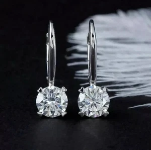 2.00Ct Round Cut Lab Created Diamond Drop/Dangle Earring 14k White Gold Plated - Picture 1 of 4