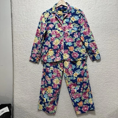 Conjunto de ropa de dormir Lauren Ralph Lauren etiqueta negra pijama floral logotipo bordado M Foto 1 de 4