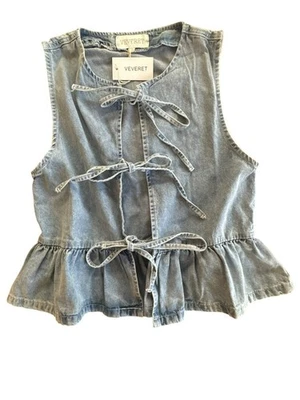 Chaleco vaquero Veveret sin mangas delantero con corbata talla pequeña nuevo con etiquetas azul occidental Foto 1 de 4