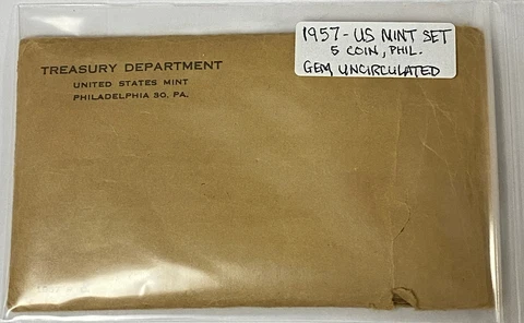 1957 Philadelphia Mint Proof Set -Philadelphia in Orig Gov Envelope and Cello Cover