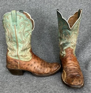 Ariat Western Boots Women’s 7.5 Full Quill Ostrich Western Work Green ISSUES - Picture 1 of 20