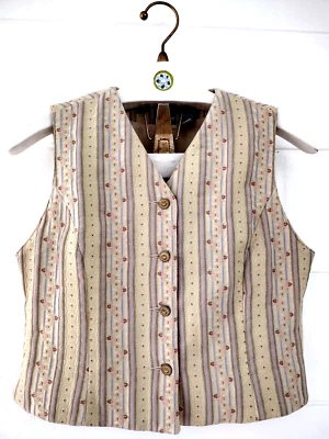 Colete listrado floral bege vintage anos 90 Y2k com botões 8 tapeçarias Cottagecore - Imagem 1 de 4