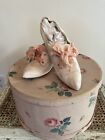 Edwardian Hard To Find PINK Leather Shoes, Heels, Pumps Silk Ribbon Ties 1910-20