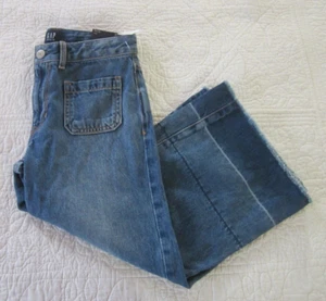 Gap Girls Jeans Size 10 High Rise Wide Leg Crop Indigo Dip Dye Adjustable Waist - Picture 1 of 7