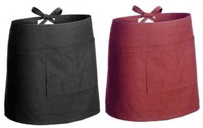grembiule da pub bar corto bancone cucina con tasca 100% cotone nero bordeaux  - Immagine 1 di 3
