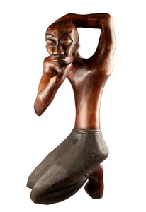 Statua Pensatore Africano 58 Cm In Legno Tinto Camerun # 8129 - Picture 1 of 16