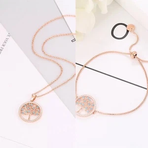 Luxury Rose Gold Tree Of Life Necklace And Bracelet Sale Sale - Picture 1 of 1