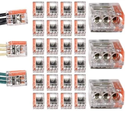 HARRIER HARDWARE Quick Push-in Electrical Wire Connectors, 22-12 AWG Gauge Solid, 3-Port, 50-Pack
