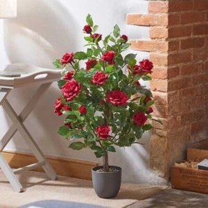 Artificial Rose Bush Tree Potted Plant Red Faux Flowers Home Decor Garden Porch - Picture 1 of 24