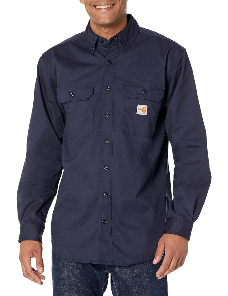 Carhartt Frs160-dny Med Reg FR Long Sleeve Shirt Navy M Button