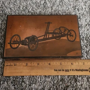 Antique Wood Block Printing Plate Irish Mail Hand Car Rowing Tricycle Car Large  - Picture 1 of 5