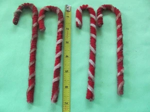 4 vintage chenille candy canes red and white 7 inches long - Picture 1 of 2