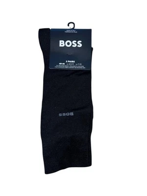 Hugo Boss Crew Dress Socks Mens 7-13 Black 2 Pack Logo  - Image 1 of 4