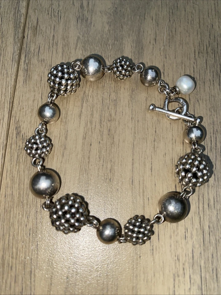 Michael Dawkins Sterling Silver Starry Night Pearl Beaded Toggle Bracelet 7.5" - Image 1 of 1