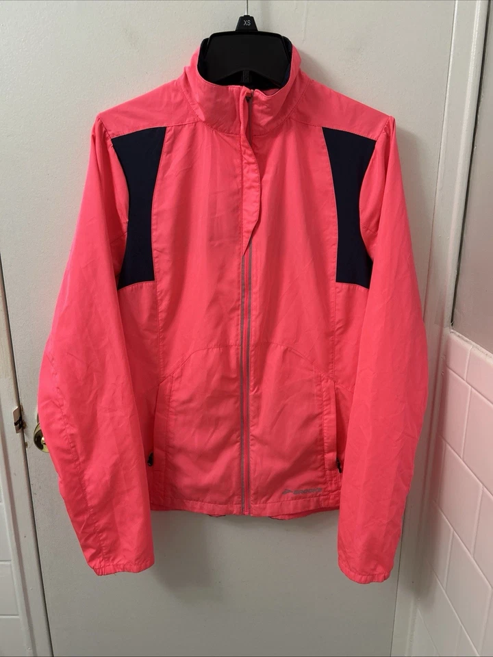 Brooks 轨道夹克女式小号粉色轻便全拉链风衣标志 L/S — 第 1/4 张图片