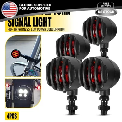 4X Motorcycle Turn Signal Lights Red For Honda Yamaha Suzuki Harley Kawasaki - Image 1 of 4