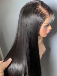 Pelucas frontales de encaje transparente 34 40 pulgadas 13x6 HD 5x5 peluca de cabello humano 200 densidad - Imagen 1 de 19