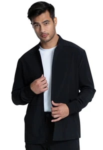 Cherokee Allura Scrubs Men's Zip Front Jacket CKA387 BLK Black Free Ship - Picture 1 of 6