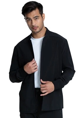 Cherokee Allura Scrubs Men's Zip Front Jacket CKA387 BLK Black Free Ship - Image 1 of 4