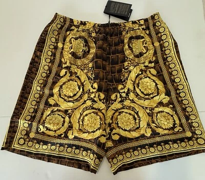 Shorts masculino Versace barroco seda ouro preto 54 2XL novo com etiquetas designer autêntico - Imagem 1 de 4