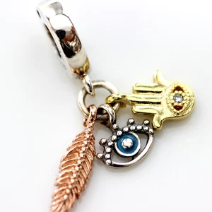 Authentic Pandora Hamsa, All-seeing Eye & Feather Spirituality 768785C01 - Picture 1 of 6