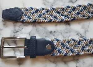 Spada Roma Braided Stretch Belt Blue Leather & Silver Accents Casual Formal Golf - Picture 1 of 8