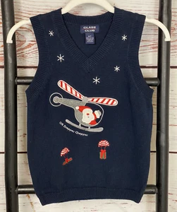 Class Club Boys Christmas Sweater Vest Helicopter Chopper Pilot Plane Sz 6/7 - Picture 1 of 7