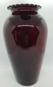 Vintage 9 3/4" Tall Blown Molded Ruby Red Glass Vase, Beautiful  - Picture 1 of 5