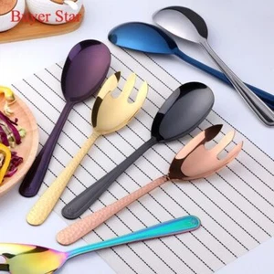2Pcs Stainless Steel Service Spoon Kit Tableware Cutlery Set Mixing Food - Picture 1 of 19