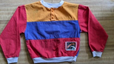 Camisa infantil vintage anos 80 color block Ocean Pacific tamanho 7 ação skate - Imagem 1 de 4