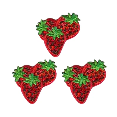 Sequined Shimmering Strawberries Fruit (3-Pack) Iron On Patch - Image 1 of 3