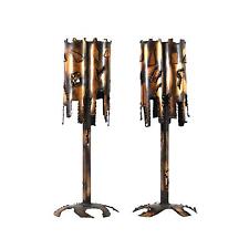 2 Mid Century Modern Brutalist Torch-Cut Metal/Copper Table Lamps by Tom Greene?