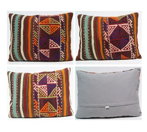Juego de 3 Fundas de Cojín de Lana Turca - 24"x18" Hechas a Mano Estilo Kilim - Imagen 1 de 10