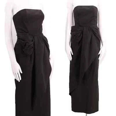 vintage 1980s VICTOR COSTA black origami cocktail dress column gown cotton 2 XS  - Image 1 of 4
