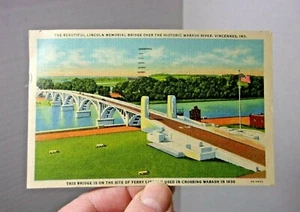 Postal de colección Lincoln Memorial Bridge Wabash River Vincennes Ind - Imagen 1 de 2