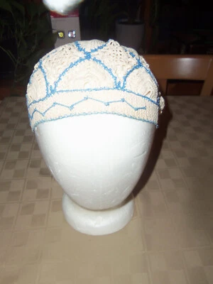 Antiguo sombrero tocador vintage hecho a mano aleta ganchillo años 1920-30 Foto 1 de 4