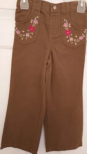 The Kids Source , Little Girls Embroidered Pockets Pants Size 4 Color Brown - Picture 1 of 4
