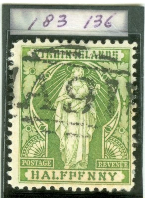 SG 43a British Virgin Islands 1899 ½d yellow green variety half penny. Fine - Image 1 of 2