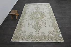 Oushak Turkish Vintage Rug 5x8 Kilim Rug Anatolian Handmade Boho Decor BEIGE - Picture 1 of 10