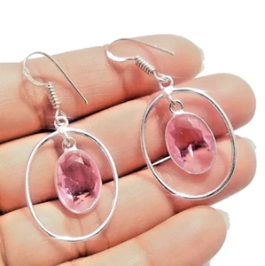 Pink Kunzite Gemstone Handmade 925 Sterling Silver Ethnic Jewelry Earrings - Picture 1 of 12